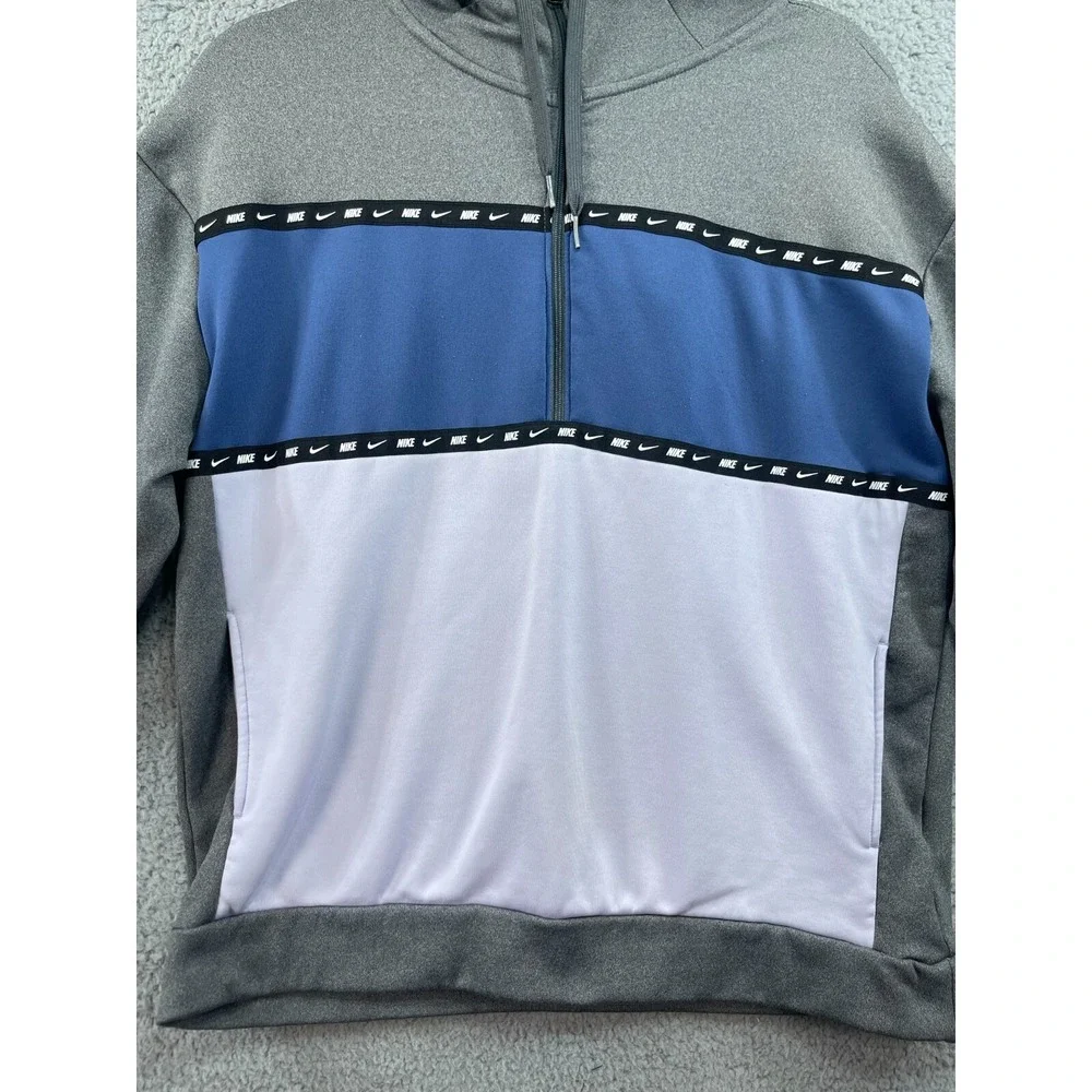 Nike Hoodie Small Gray White Blue Half Zip Color Block Pocket‎